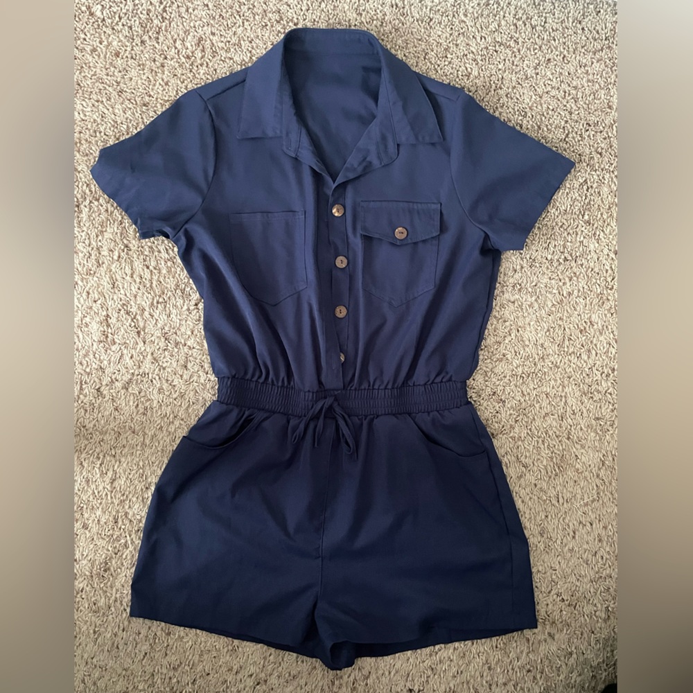 Navy Blue Button-Up Romper